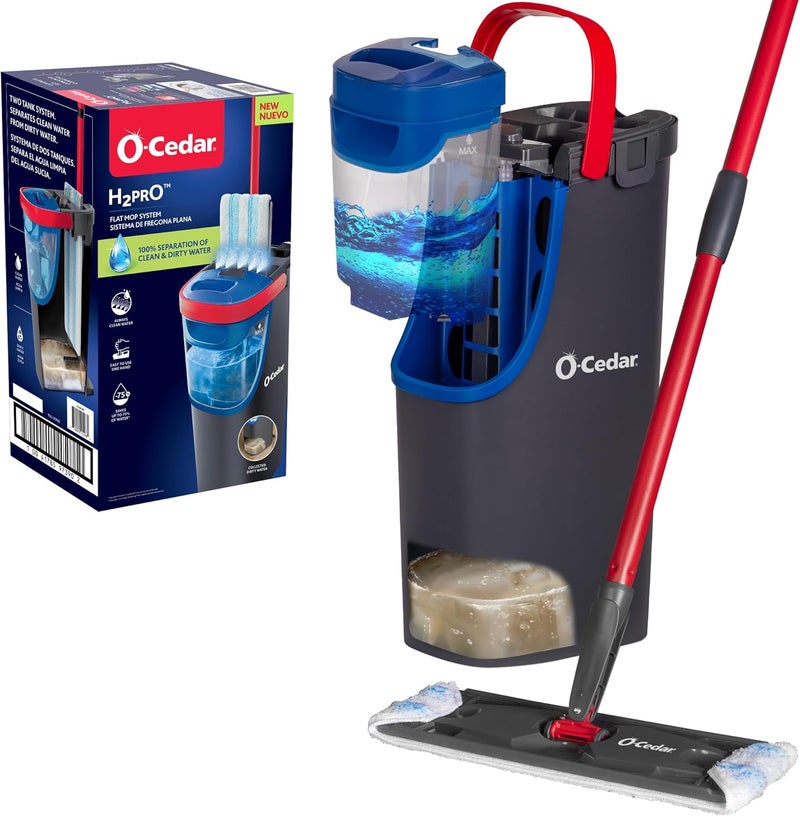 o cedar H2prO Flat Mop System | Quick Cleaning Tool | Clean with Clean Water | Machine Washable Reusable Microfiber Mop Pad | Safe on Wood Floors, Vinyl, Tile, Baseboards, Walls - Image 1